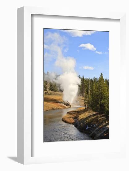 Eruption of Riverside Geyser Seen from Firehole River Bridge-Eleanor Scriven-Framed Photographic Print