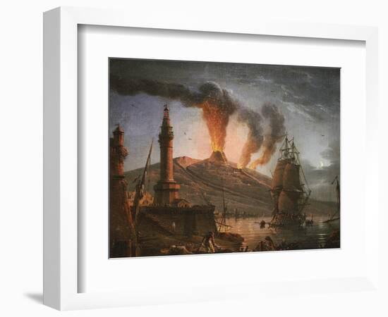 Eruption of Vesuvius at Night with Fishermen Unloading Their Nets Near the Lighthouse, 1781-Charles-francois Grenier De La Croix-Framed Giclee Print