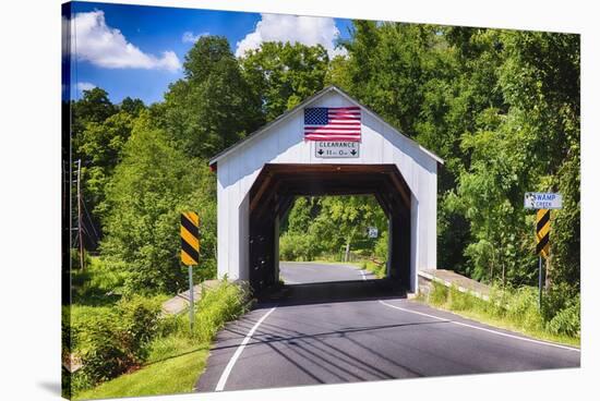 Erwinna Covered Bridge, Pennsylvania-George Oze-Stretched Canvas