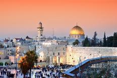 Skyline of the Old City at He Western Wall and Temple Mount in Jerusalem, Israel.-ESB Professional-Framed Photographic Print