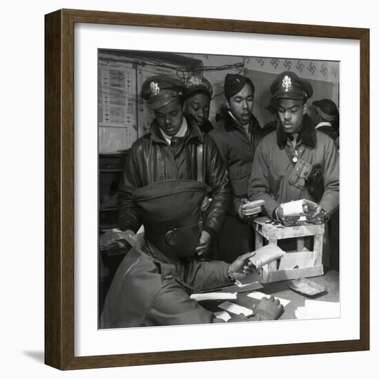 "Escape Kits" (Cyanide) Being Distributed to Black Fighter Pilots at Air Base in Italy, 1945-Toni Frissell-Framed Photo