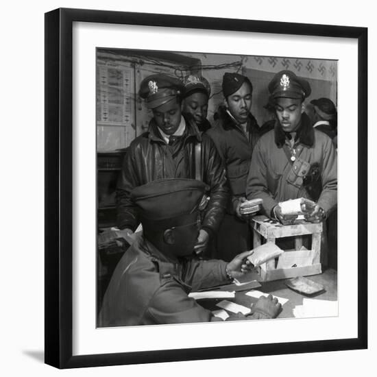 "Escape Kits" (Cyanide) Being Distributed to Black Fighter Pilots at Air Base in Italy, 1945-Toni Frissell-Framed Photo
