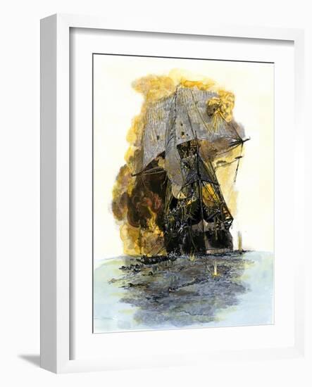 Escape of Some of the Crew of the USS Congress after Attack by the Confederate Ironclad Merrimac-null-Framed Giclee Print