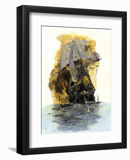 Escape of Some of the Crew of the USS Congress after Attack by the Confederate Ironclad Merrimac-null-Framed Giclee Print