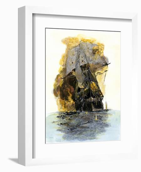 Escape of Some of the Crew of the USS Congress after Attack by the Confederate Ironclad Merrimac-null-Framed Giclee Print