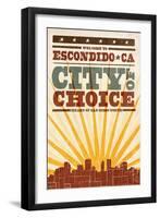 Escondido, California - Skyline and Sunburst Screenprint Style-Lantern Press-Framed Art Print