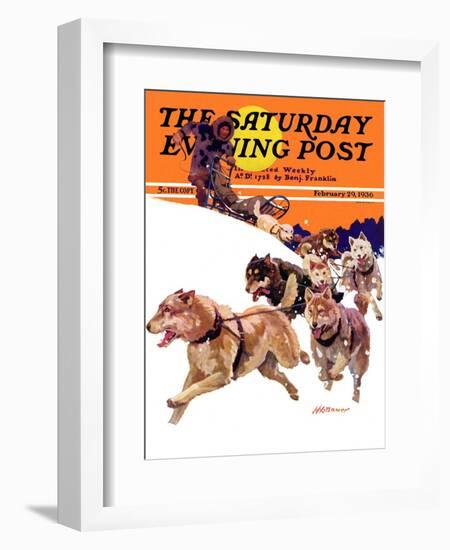 "Eskimo and Dog Sled," Saturday Evening Post Cover, February 29, 1936-Maurice Bower-Framed Giclee Print