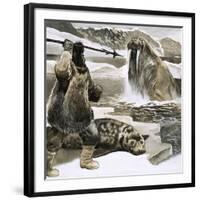 Eskimo Attacking Walrus-English School-Framed Premium Giclee Print