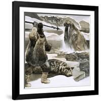 Eskimo Attacking Walrus-English School-Framed Premium Giclee Print