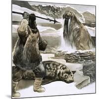 Eskimo Attacking Walrus-English School-Mounted Premium Giclee Print