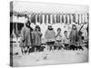 Eskimo Children in front of Dried Salmon Photograph - Alaska-Lantern Press-Stretched Canvas