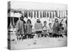 Eskimo Children in front of Dried Salmon Photograph - Alaska-Lantern Press-Stretched Canvas