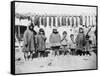 Eskimo Children in front of Dried Salmon Photograph - Alaska-Lantern Press-Framed Stretched Canvas