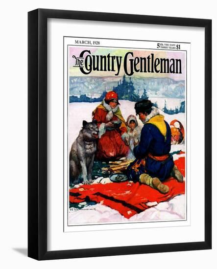 "Eskimo Family Meal," Country Gentleman Cover, March 1, 1928-Frank Schoonover-Framed Giclee Print