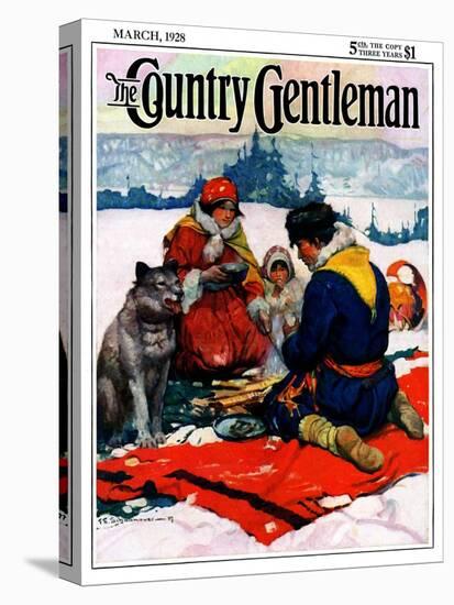 "Eskimo Family Meal," Country Gentleman Cover, March 1, 1928-Frank Schoonover-Stretched Canvas