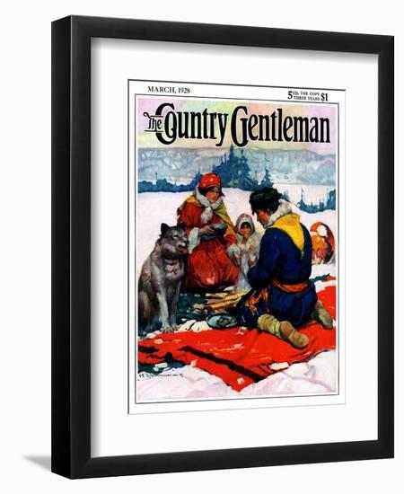 "Eskimo Family Meal," Country Gentleman Cover, March 1, 1928-Frank Schoonover-Framed Premium Giclee Print