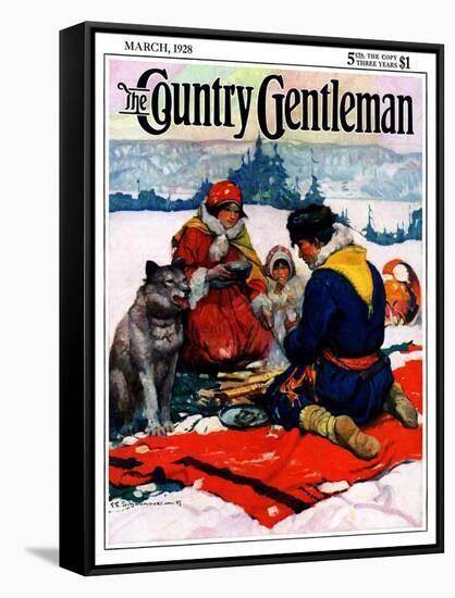 "Eskimo Family Meal," Country Gentleman Cover, March 1, 1928-Frank Schoonover-Framed Stretched Canvas