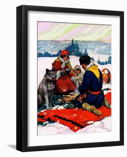 "Eskimo Family Meal,"March 1, 1928-Frank Schoonover-Framed Giclee Print