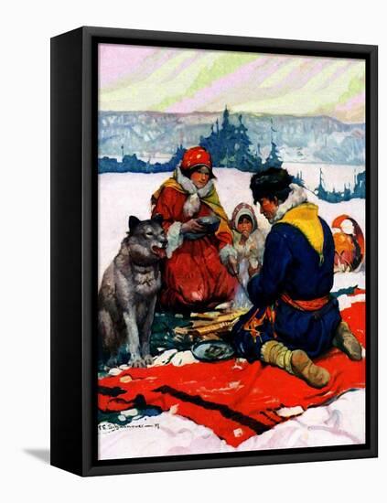 "Eskimo Family Meal,"March 1, 1928-Frank Schoonover-Framed Stretched Canvas