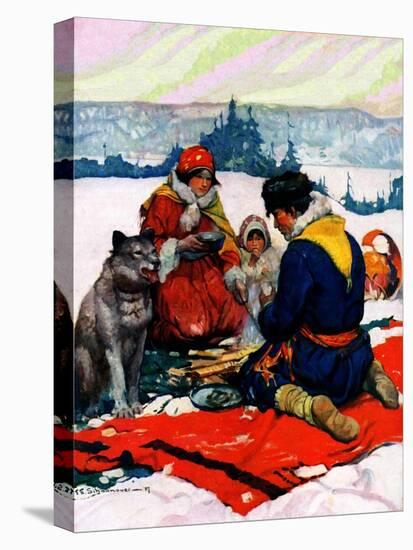 "Eskimo Family Meal,"March 1, 1928-Frank Schoonover-Stretched Canvas