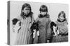 Eskimo Girls with Husky Puppies Photograph - Alaska-Lantern Press-Stretched Canvas