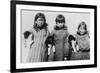 Eskimo Girls with Husky Puppies Photograph - Alaska-Lantern Press-Framed Art Print