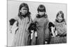 Eskimo Girls with Husky Puppies Photograph - Alaska-Lantern Press-Mounted Art Print