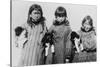 Eskimo Girls with Husky Puppies Photograph - Alaska-Lantern Press-Stretched Canvas