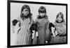 Eskimo Girls with Husky Puppies Photograph - Alaska-Lantern Press-Framed Art Print