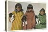 Eskimo Girls with Puppies-null-Stretched Canvas