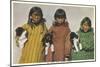 Eskimo Girls with Puppies-null-Mounted Art Print