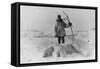 Eskimo Hunter with Polar Bear Photograph - Alaska-Lantern Press-Framed Stretched Canvas