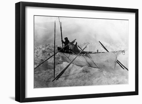 Eskimo in Boat made with Skins called an Omiak Photograph - Alaska-Lantern Press-Framed Art Print