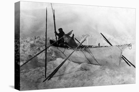 Eskimo in Boat made with Skins called an Omiak Photograph - Alaska-Lantern Press-Stretched Canvas