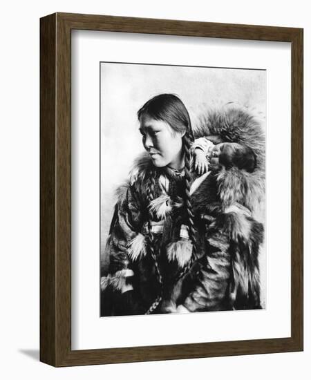 Eskimo Mother and Child in Alaska Photograph - Alaska-Lantern Press-Framed Art Print