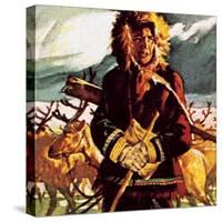 Eskimo with His Reindeer-English School-Stretched Canvas