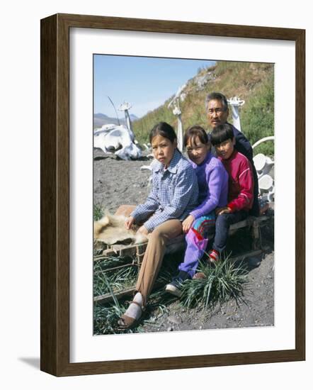 Eskimos, Sledge and Whale Bones at Yanrakino Village, Chukchi Peninsula, Russian Far East, Russia-Geoff Renner-Framed Photographic Print