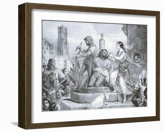 Esmeralda and Quasimodo, Illustration-Eugene Deveria-Framed Giclee Print