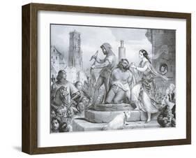 Esmeralda and Quasimodo, Illustration-Eugene Deveria-Framed Giclee Print