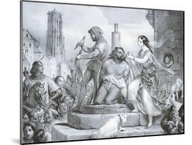 Esmeralda and Quasimodo, Illustration-Eugene Deveria-Mounted Giclee Print
