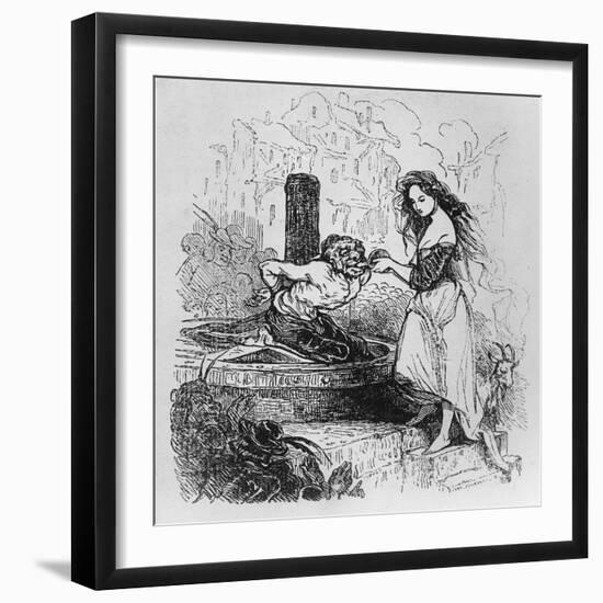 Esmeralda Giving Quasimodo a Drink, Illustration from 'The Hunchback of Notre Dame'-Tony Johannot-Framed Giclee Print