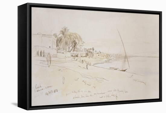 Esneh, Egypt, 1854 (Pen and Brown Ink with Watercolour over Graphite on Off-White Paper)-Edward Lear-Framed Stretched Canvas