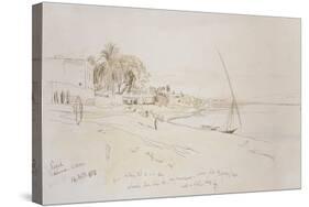 Esneh, Egypt, 1854 (Pen and Brown Ink with Watercolour over Graphite on Off-White Paper)-Edward Lear-Stretched Canvas