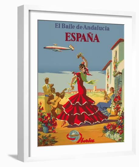 España (Spain)- Iberia Air Lines of Spain - Flamenco Dancers-Pacifica Island Art, Inc^-Framed Giclee Print