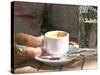 Espresso Coffee Cup and Glass of Perrier Water on Cafe Table, Toulon, Var, Cote d'Azur, France-Per Karlsson-Stretched Canvas