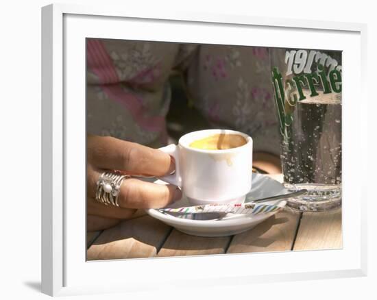 Espresso Coffee Cup and Glass of Perrier Water on Cafe Table, Toulon, Var, Cote d'Azur, France-Per Karlsson-Framed Photographic Print