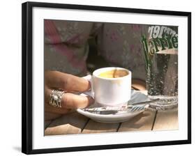 Espresso Coffee Cup and Glass of Perrier Water on Cafe Table, Toulon, Var, Cote d'Azur, France-Per Karlsson-Framed Photographic Print