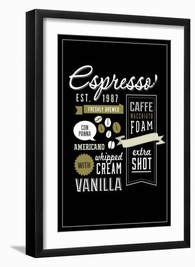 Espresso Freshly Brewed (black)-Lantern Press-Framed Art Print