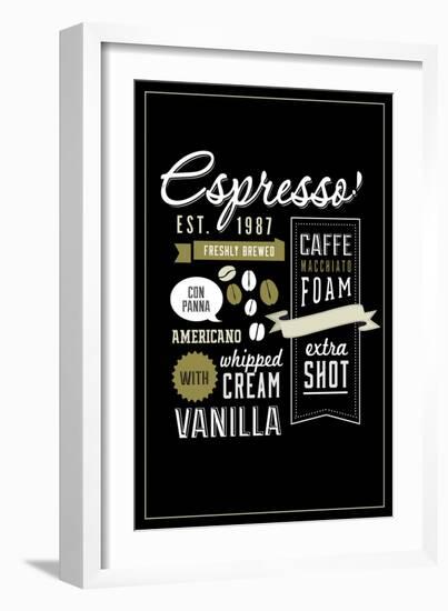 Espresso Freshly Brewed (black)-Lantern Press-Framed Art Print