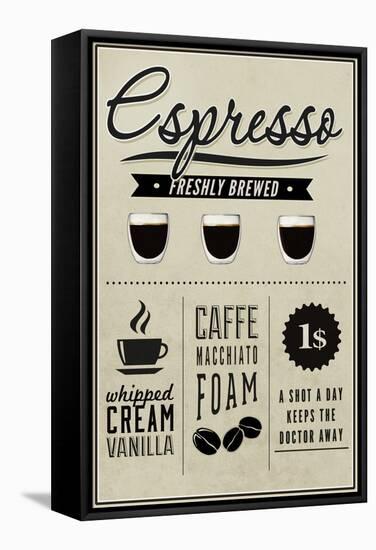 Espresso Freshly Brewed (cream)-Lantern Press-Framed Stretched Canvas